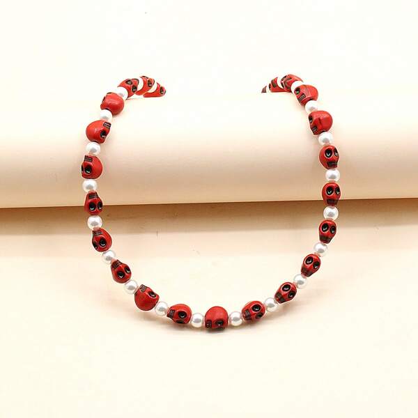 

Halloween Skull Decor Necklace, Red
