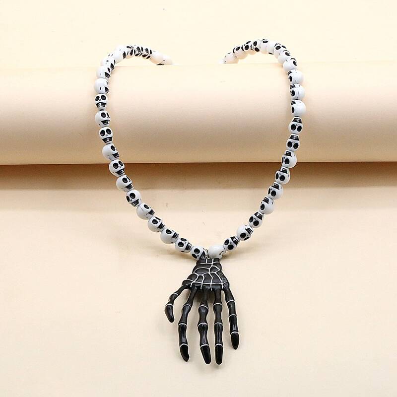 

Skeleton Decor Beaded Necklace, Black and white