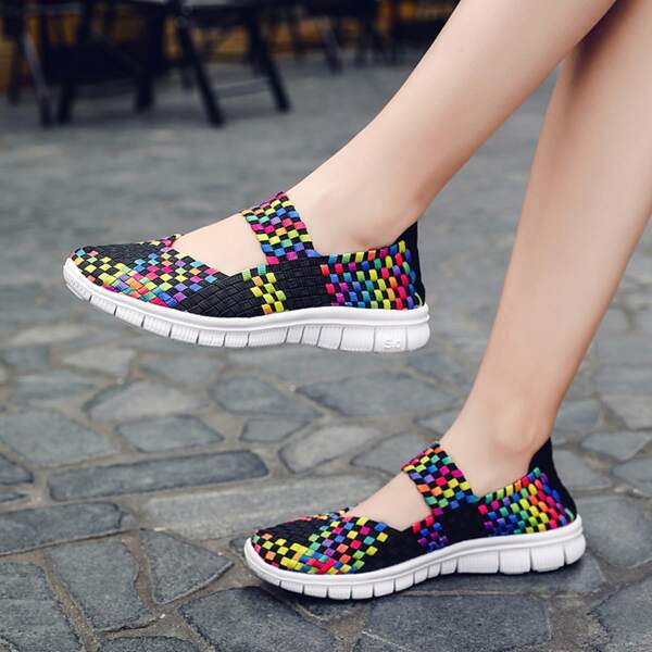 

Colorblock Braided Detail Slip On Shoes, Dark green