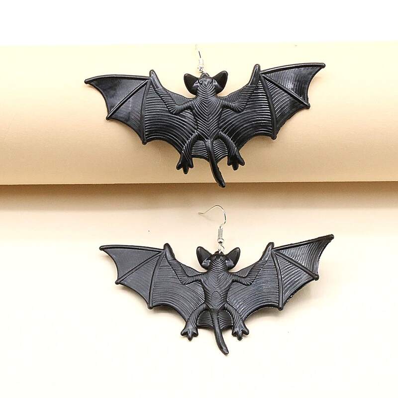 

Bat Design Drop Earrings, Black