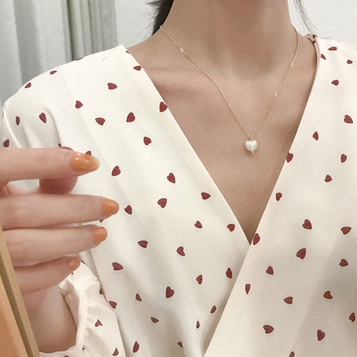 

Faux Pearl Decor Chain Necklace, Gold