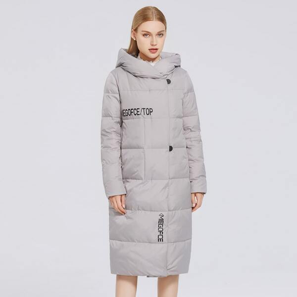 

Letter Graphic Hooded Puffer Winter Coat, Light grey