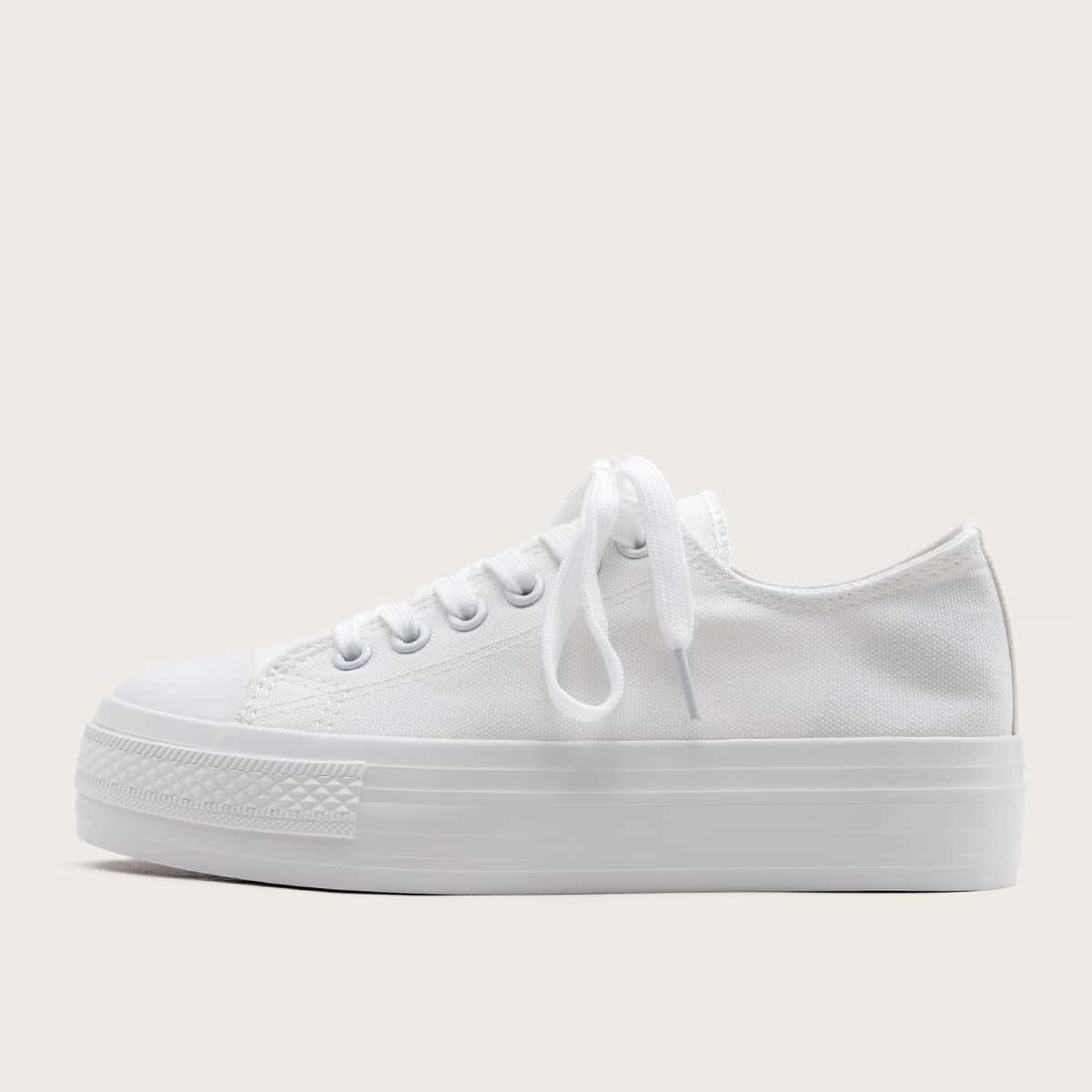 

Minimalist Lace-up Front Canvas Shoes, White