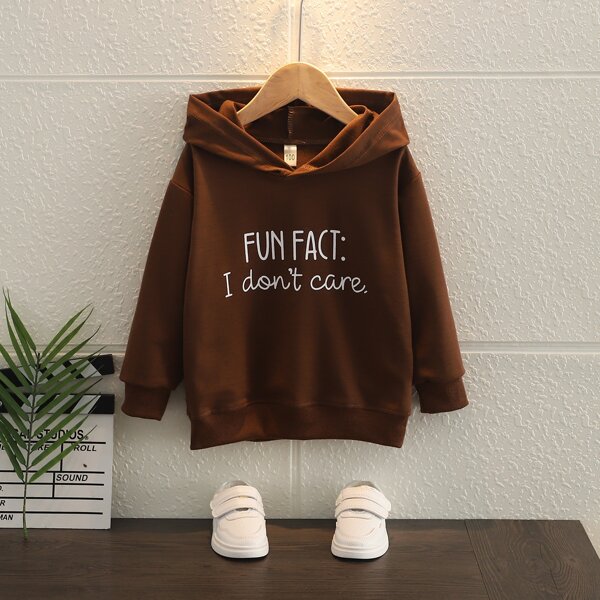 

Toddler Girls Slogan Graphic Drop Shoulder Hooded Sweatshirt, Coffee brown