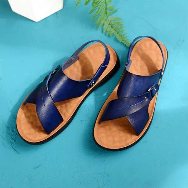 

Men Minimalist Crossover Strap Slingback Sandals, Blue
