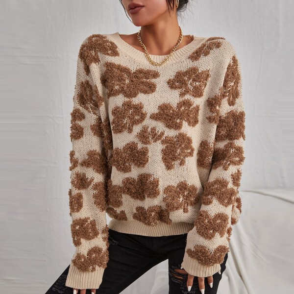 

Allover Pattern Drop Shoulder Sweater, Multicolor