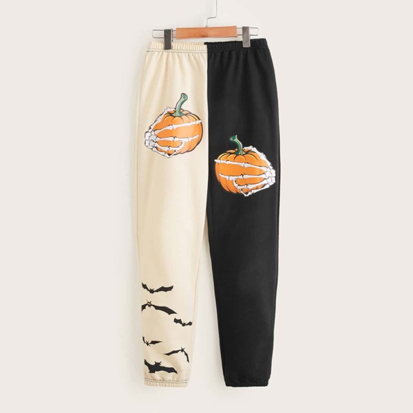 

Girls Halloween Print Colorblock Sweatpants, Multicolor