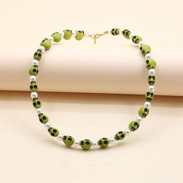 

Skull Decor Necklace, Green
