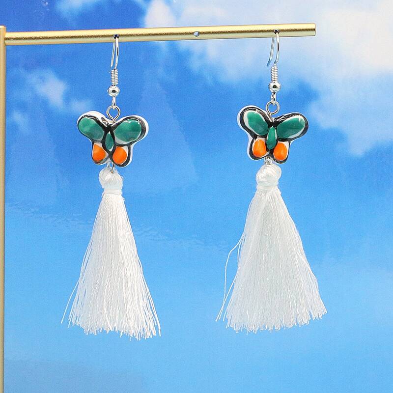 

Butterfly Decor Tassel Earrings, White