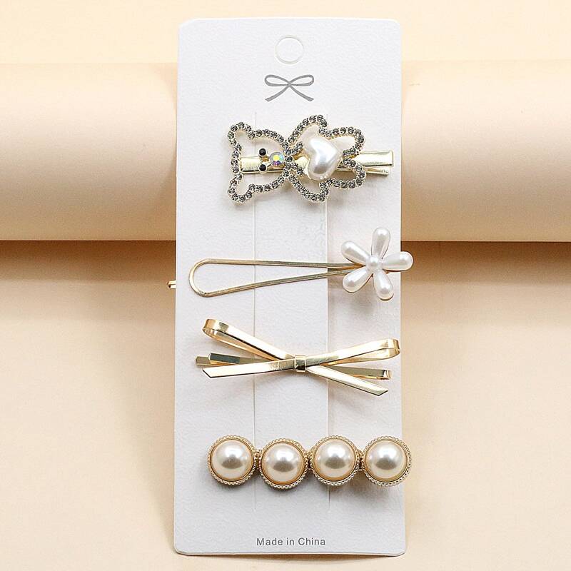 

4pcs Rhinestone Hair Clip, Gold