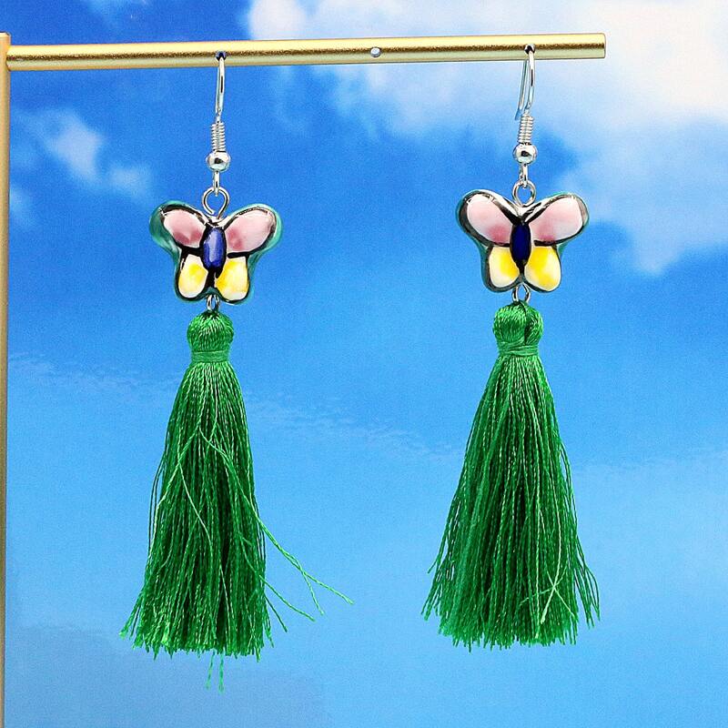 

Butterfly Decor Tassel Earrings, Green