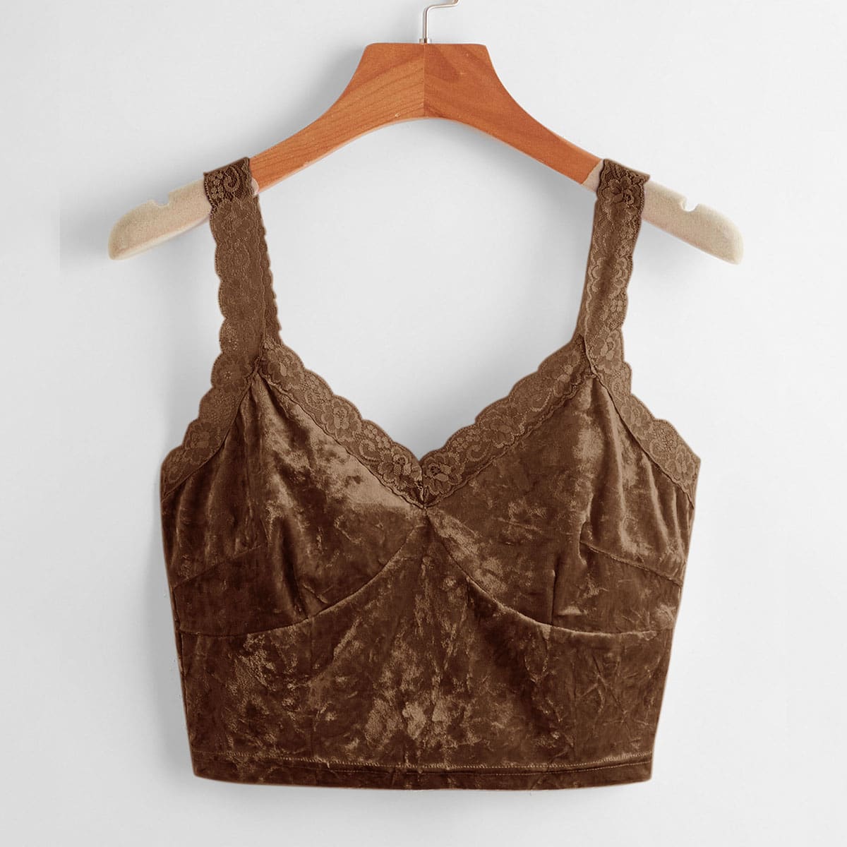 

Velvet Contrast Lace Cami, Brown