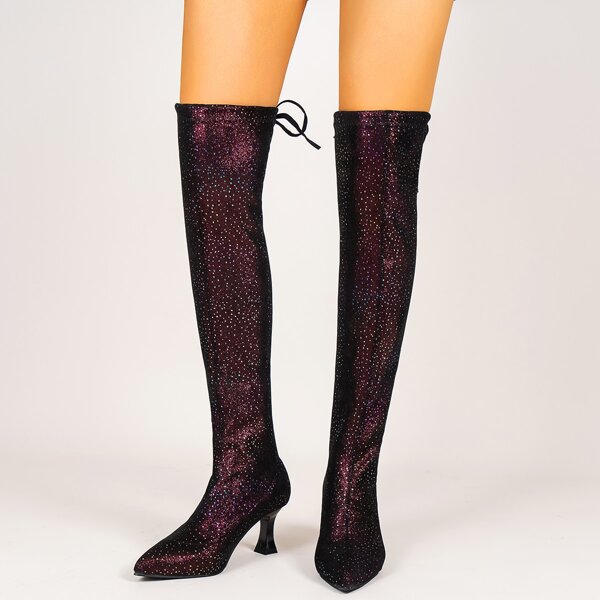 

Ombre Rhinestone Decor Pyramid Boots, Multicolor