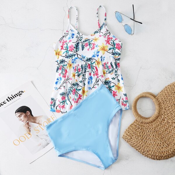 

Floral Print High Waisted Bikini Swimsuit, Multicolor