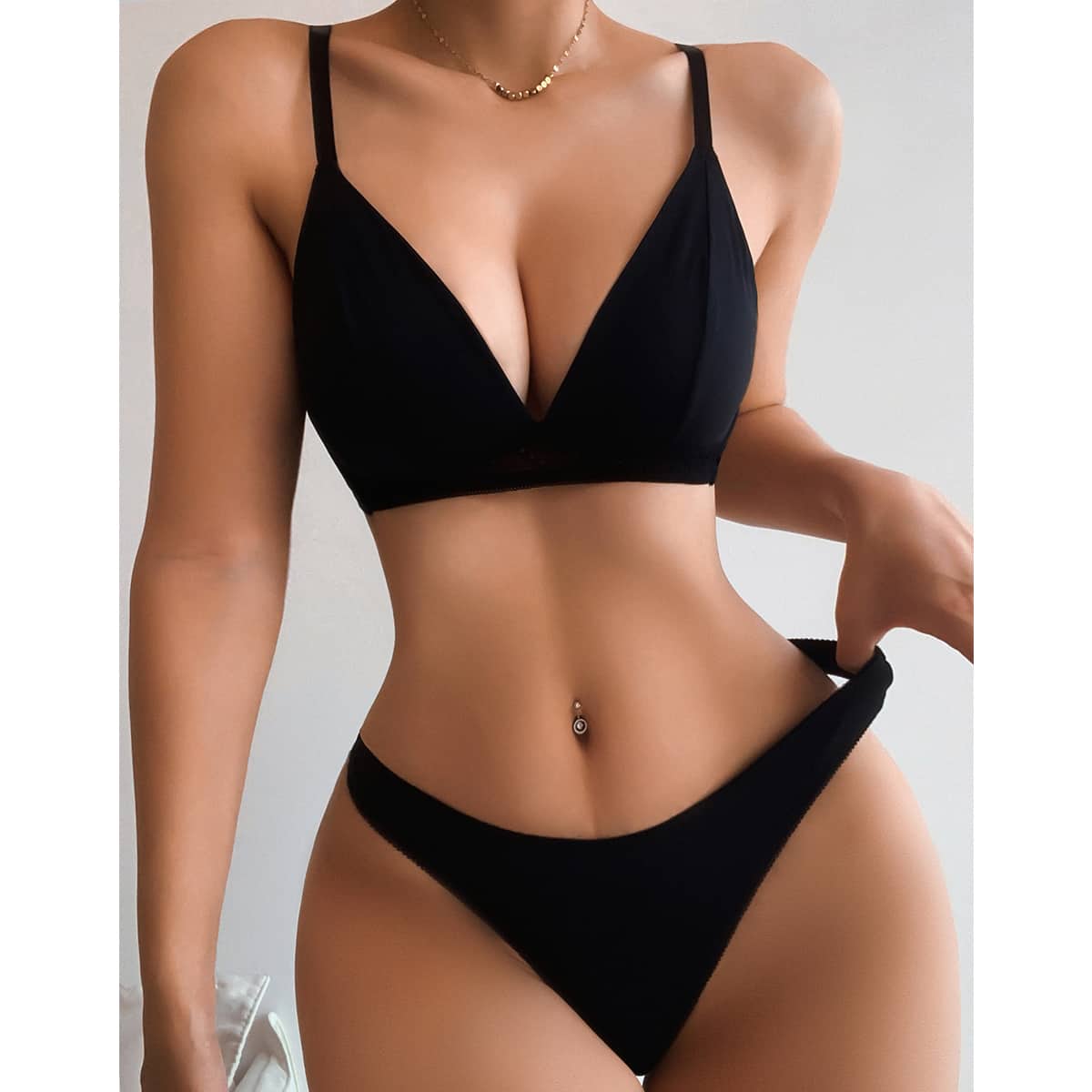 

Solid Lingerie Set, Black