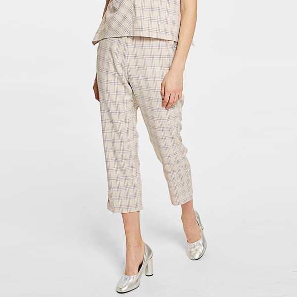 

High Waist Plaid Cropped Pants, Multicolor