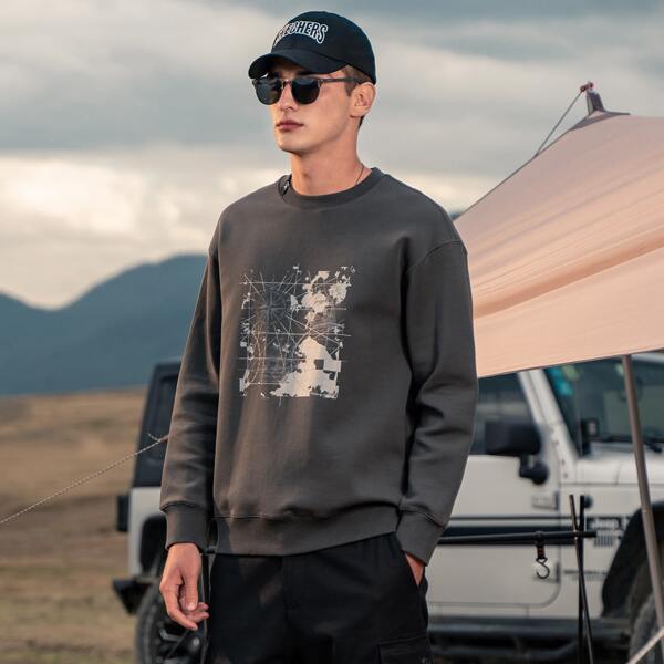 

Men Graphic Print Pullover, Dark grey