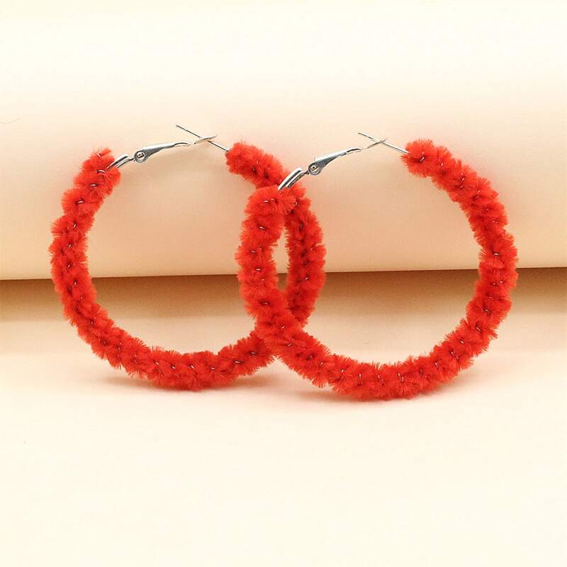 

Fluffy Hoop Earrings, Red
