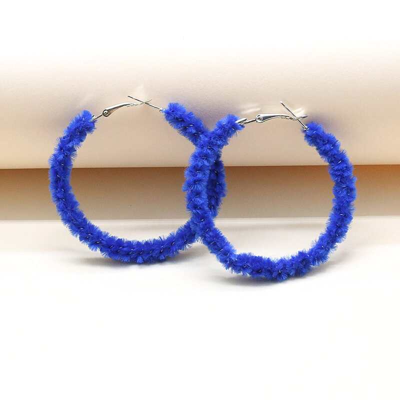

Fluffy Hoop Earrings, Royal blue