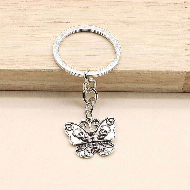 

Skull Charm Keychain, Antique silver