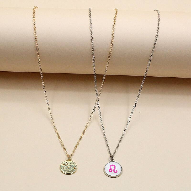 

2pcs Constellation Pendant Necklace, Multicolor