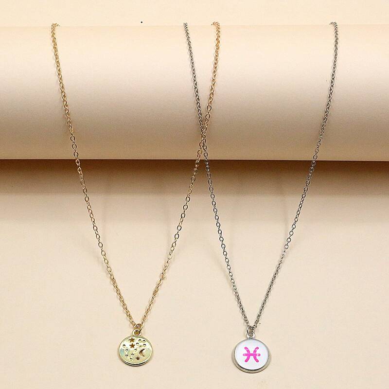 

2pcs Constellation Pendant Necklace, Multicolor