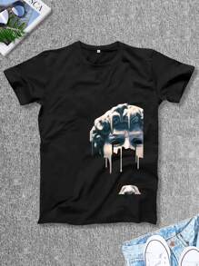 Manfinity Homme Men T-Shirts Fit Crew Neck Short Sleeve Graphic Tee Casual Summer Polyester - Black - View 1