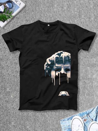 Manfinity Homme Men T-Shirts Fit Crew Neck Short Sleeve Graphic Tee Casual Summer Polyester