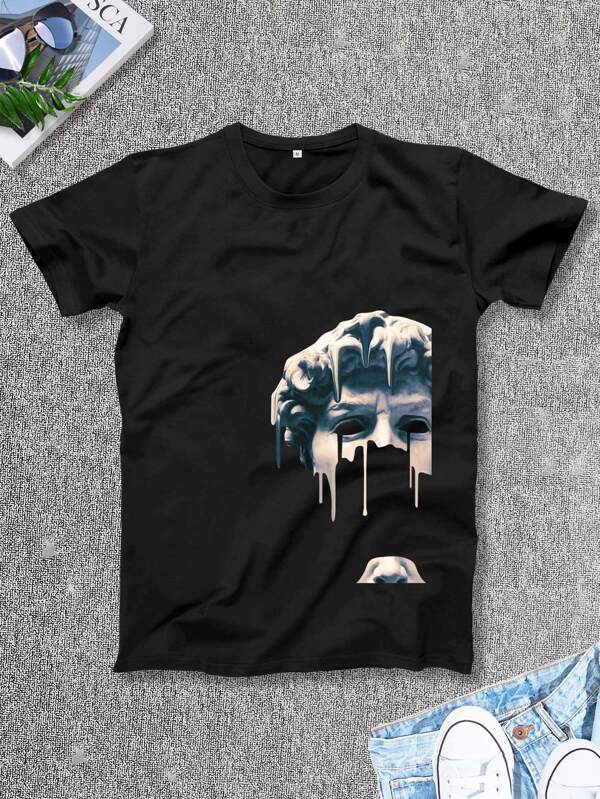 Manfinity Homme Men T-Shirts Fit Crew Neck Short Sleeve Graphic Tee Casual Summer Polyester