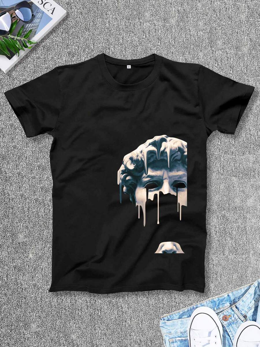 Manfinity Homme Men T-Shirts Fit Crew Neck Short Sleeve Graphic Tee Casual Summer Polyester - Black - View 1