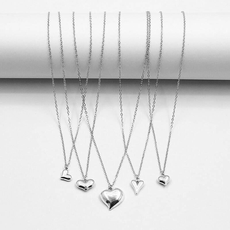 

5pcs Heart Decor Chain Necklace, Silver