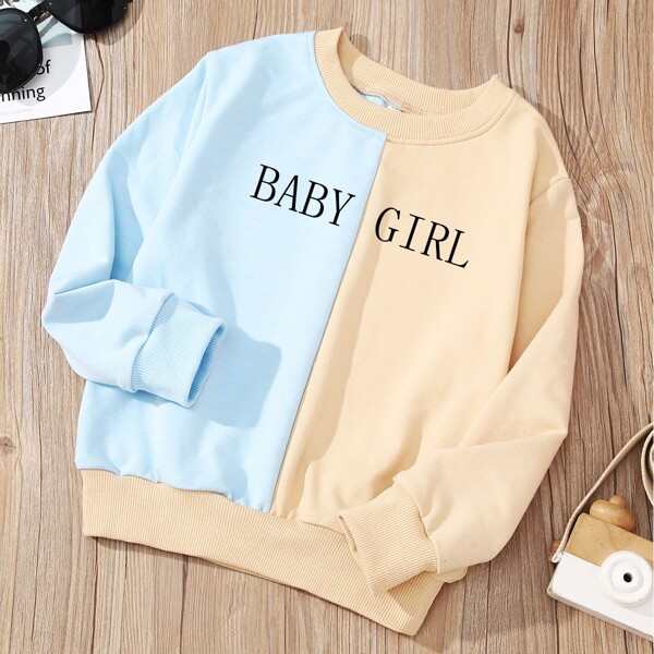 

Toddler Girls Two Tone Letter Graphic Pullover, Multicolor
