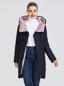 MIEGOFCE Zip Up Asymmetrical Hem Puff Padded Coat - Navy Blue - View 1