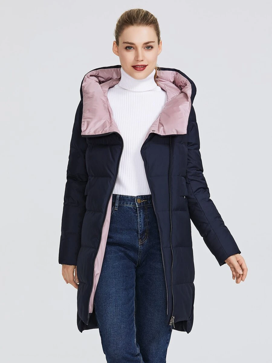 MIEGOFCE Zip Up Asymmetrical Hem Puff Padded Coat - Navy Blue - View 1