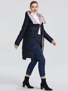 MIEGOFCE Zip Up Asymmetrical Hem Puff Padded Coat - Navy Blue - View 3