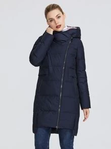 MIEGOFCE Zip Up Asymmetrical Hem Puff Padded Coat - Navy Blue - View 4