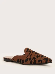 CUCCOO TILAWA Leopard Pattern Knit Flat Mules - Nhiều màu - Xem 6