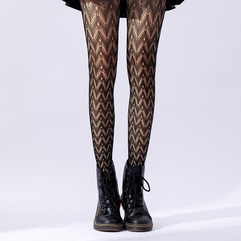 

Hollow Out Chevron Fishnet Tights, Black