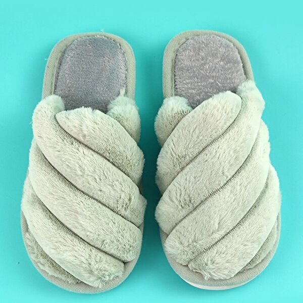 

Minimalist Fuzzy Textured Slippers, Green