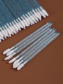 50入組使用於口紅、唇彩和眼影的一次性唇刷,水晶手柄設計,附有個別包裝的絨面刷頭,適用於睫毛膏的絨面刷頭 - 淺藍色 - 查看 2