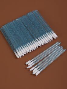 50入組使用於口紅、唇彩和眼影的一次性唇刷,水晶手柄設計,附有個別包裝的絨面刷頭,適用於睫毛膏的絨面刷頭 - 淺藍色 - 查看 3