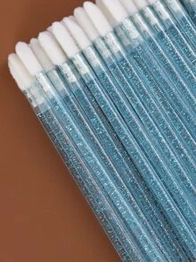 50入組使用於口紅、唇彩和眼影的一次性唇刷,水晶手柄設計,附有個別包裝的絨面刷頭,適用於睫毛膏的絨面刷頭 - 淺藍色 - 查看 4