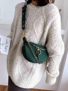 Letter Graphic Double Zipper Bum Bag - Green - View 3