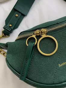 Letter Graphic Double Zipper Bum Bag - Green - View 4