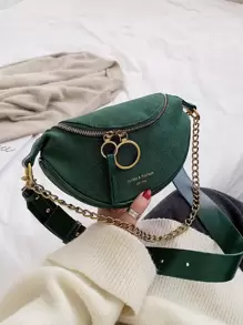 Letter Graphic Double Zipper Bum Bag - Green - View 5