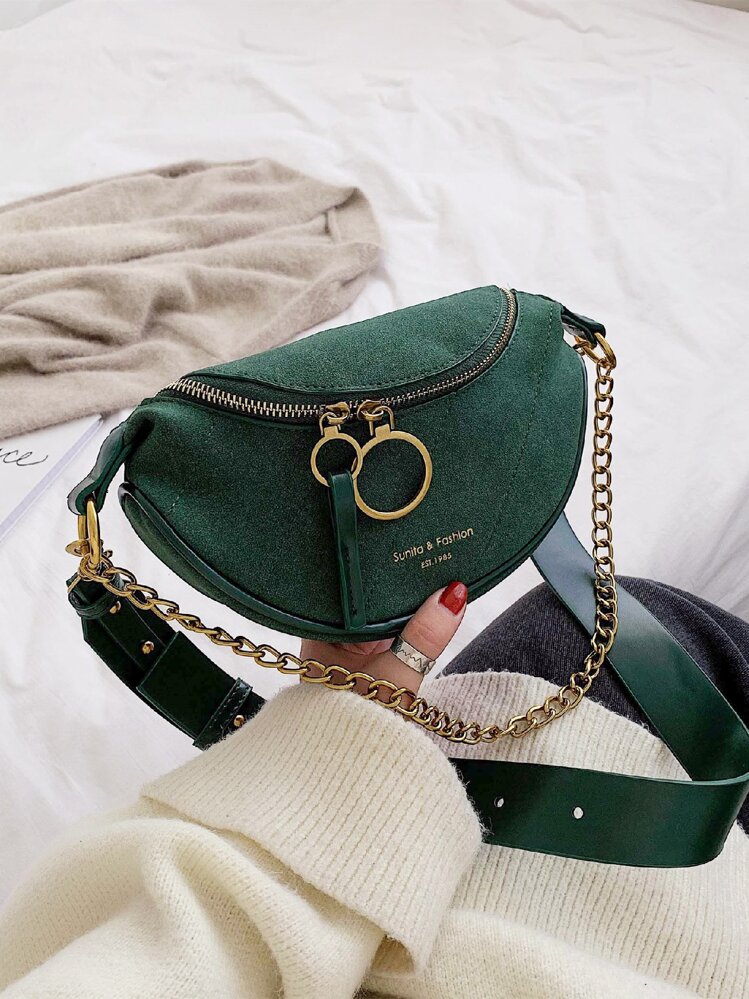 Bolso de pecho casual de diseño simple de unicolor para mujeres, accesorio de a juego con todo con acabado mate elegante para otoño/invierno - Verde - Añade 4