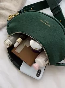 Letter Graphic Double Zipper Bum Bag - Green - View 7