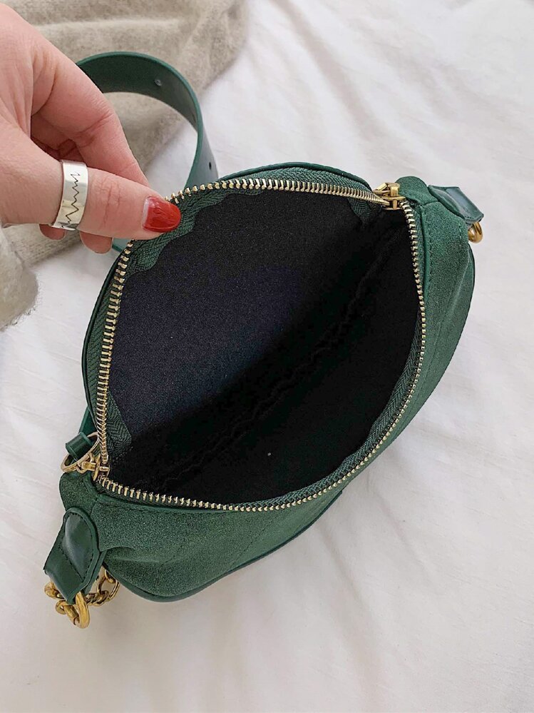 Bolso de pecho casual de diseño simple de unicolor para mujeres, accesorio de a juego con todo con acabado mate elegante para otoño/invierno - Verde - Añade 7