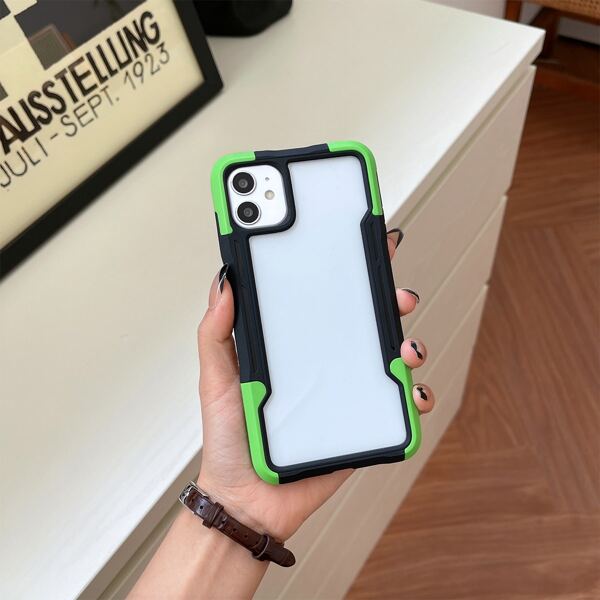 

Contrast Frame Clear Phone Case, Green