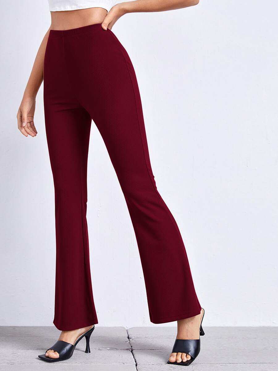 SHEIN Privé 傘狀腿素色褲子 - 酒紅色 - 查看 1